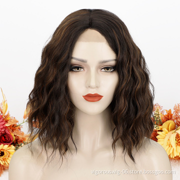 Top Quality Cheap Wholesale Body Wave Mix Middle Part U Lace Frontal Synthetic Fiber Hair For Black Women Lace Front Wig